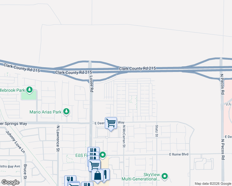 map of restaurants, bars, coffee shops, grocery stores, and more near Bruce Woodbury Beltway in North Las Vegas