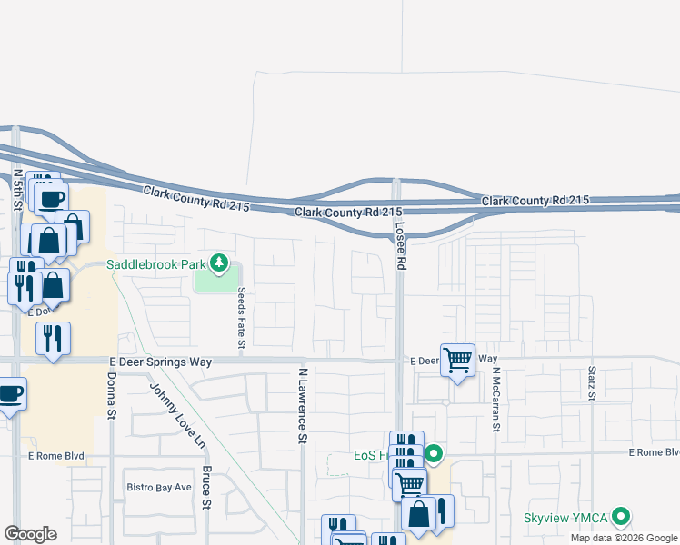 map of restaurants, bars, coffee shops, grocery stores, and more near Losee Road in North Las Vegas