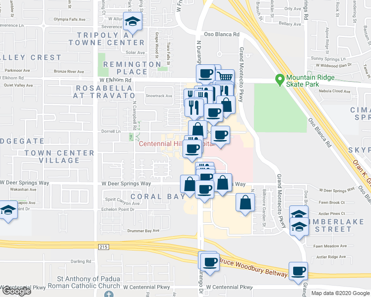 map of restaurants, bars, coffee shops, grocery stores, and more near 6949 North Durango Drive in Las Vegas