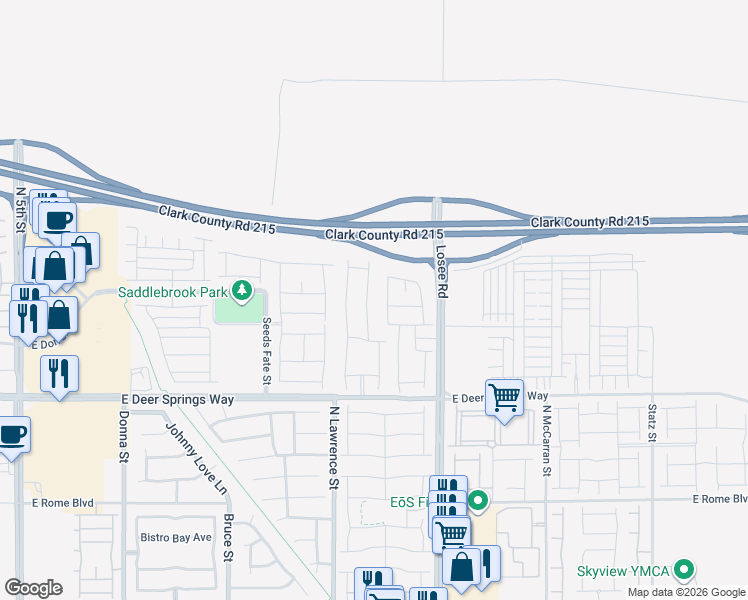 map of restaurants, bars, coffee shops, grocery stores, and more near Losee Road in North Las Vegas