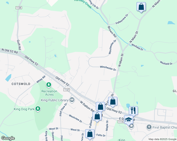 map of restaurants, bars, coffee shops, grocery stores, and more near 109 Barlow Court in King