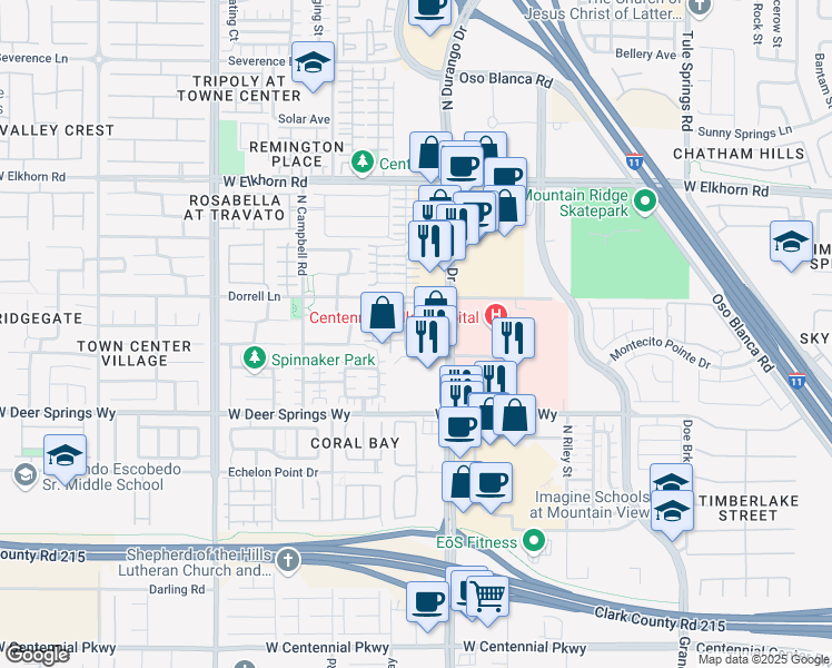 map of restaurants, bars, coffee shops, grocery stores, and more near 6955 North Durango Drive in Las Vegas