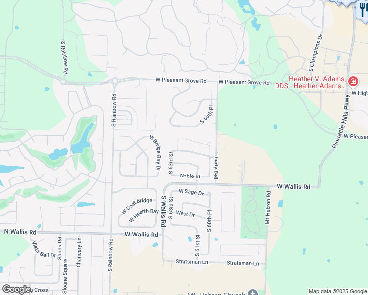 map of restaurants, bars, coffee shops, grocery stores, and more near 6111 Bainbridge Drive in Rogers