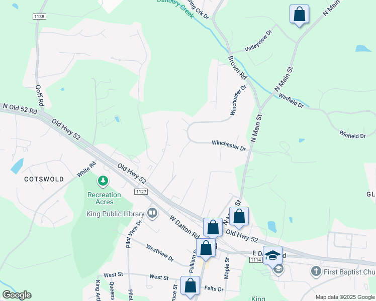 map of restaurants, bars, coffee shops, grocery stores, and more near 109 Barlow Court in King