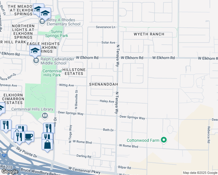 map of restaurants, bars, coffee shops, grocery stores, and more near 7220 Elderly Avenue in Las Vegas