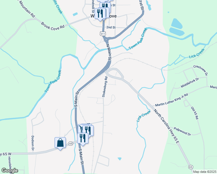 map of restaurants, bars, coffee shops, grocery stores, and more near 105 Cameron Street in Walnut Cove