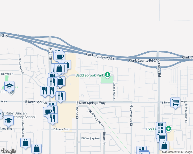 map of restaurants, bars, coffee shops, grocery stores, and more near 1130 Brilliant Meadow Avenue in North Las Vegas