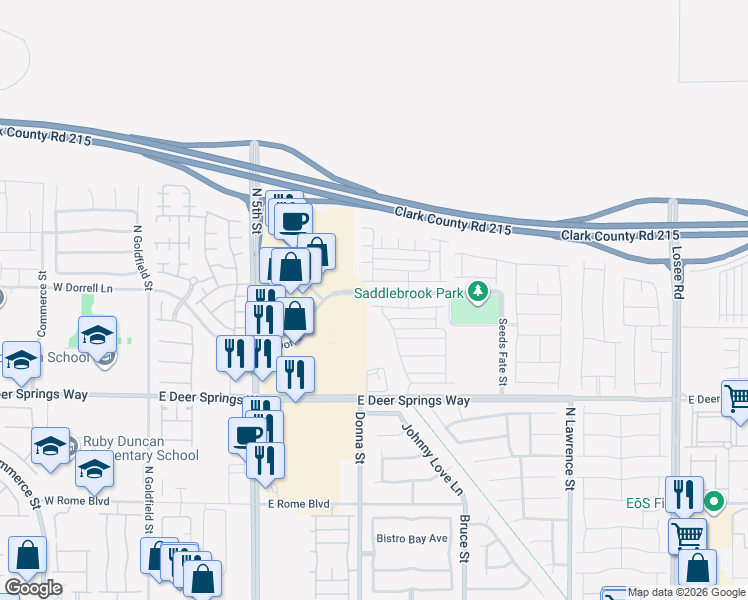 map of restaurants, bars, coffee shops, grocery stores, and more near 984 Brilliant Meadow Avenue in North Las Vegas