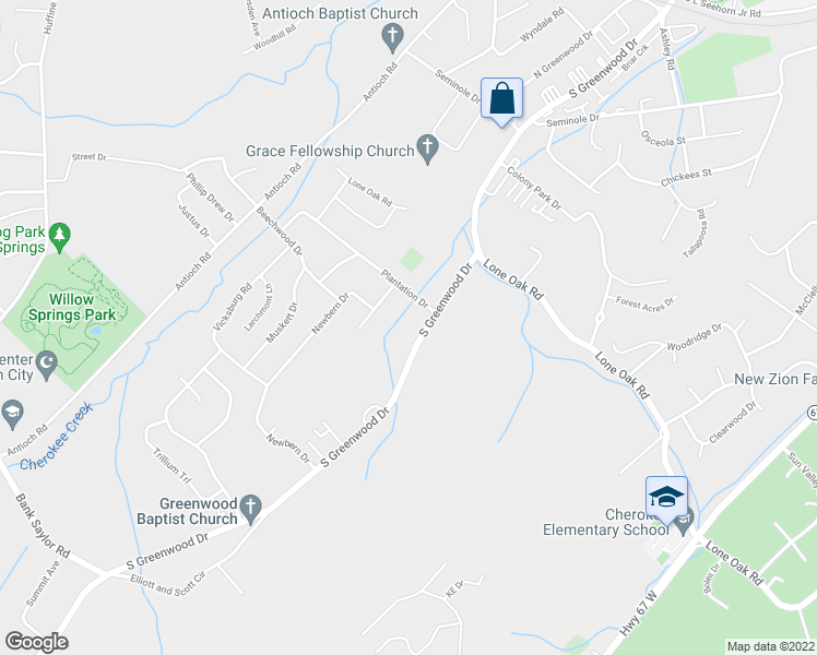 map of restaurants, bars, coffee shops, grocery stores, and more near 2814 South Greenwood Drive in Johnson City