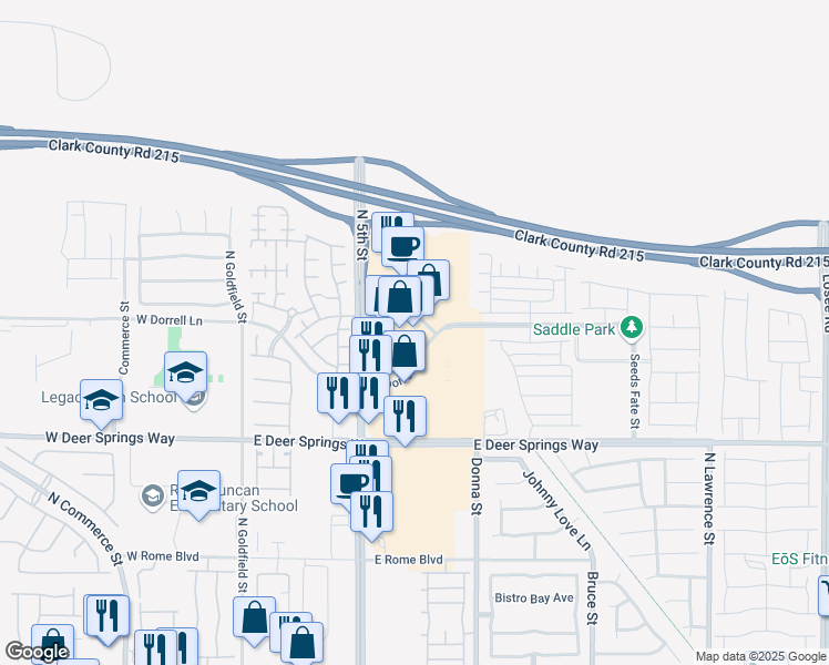 map of restaurants, bars, coffee shops, grocery stores, and more near 6960 North 5th Street in North Las Vegas