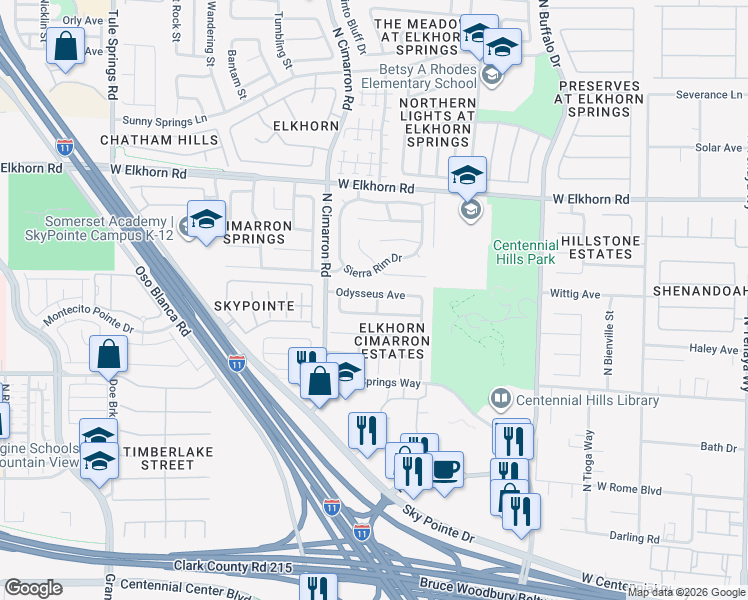 map of restaurants, bars, coffee shops, grocery stores, and more near 7901 Olympus Avenue in Las Vegas