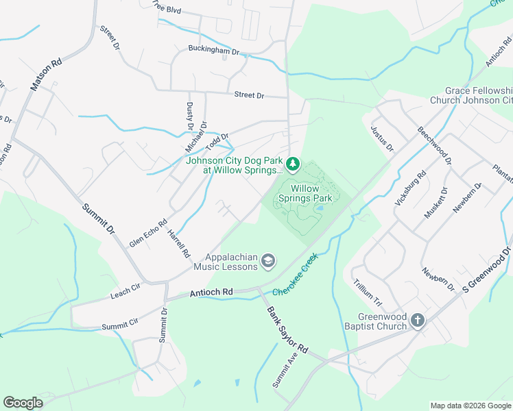 map of restaurants, bars, coffee shops, grocery stores, and more near 1229 Huffine Road in Johnson City