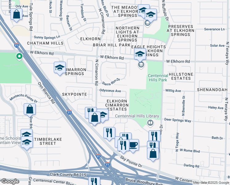 map of restaurants, bars, coffee shops, grocery stores, and more near 7841 Odysseus Avenue in Las Vegas