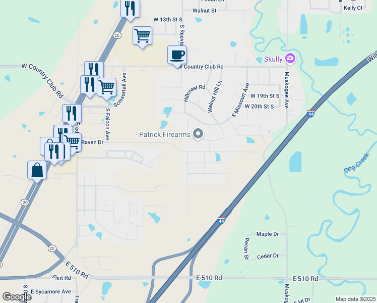 map of restaurants, bars, coffee shops, grocery stores, and more near 1300 Southwest Elk Trail in Claremore