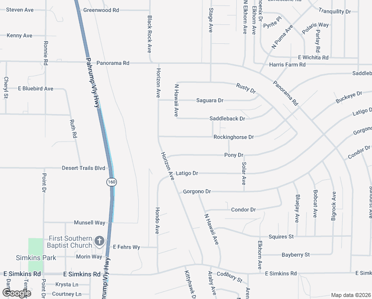 map of restaurants, bars, coffee shops, grocery stores, and more near 1190 Pony Drive in Pahrump
