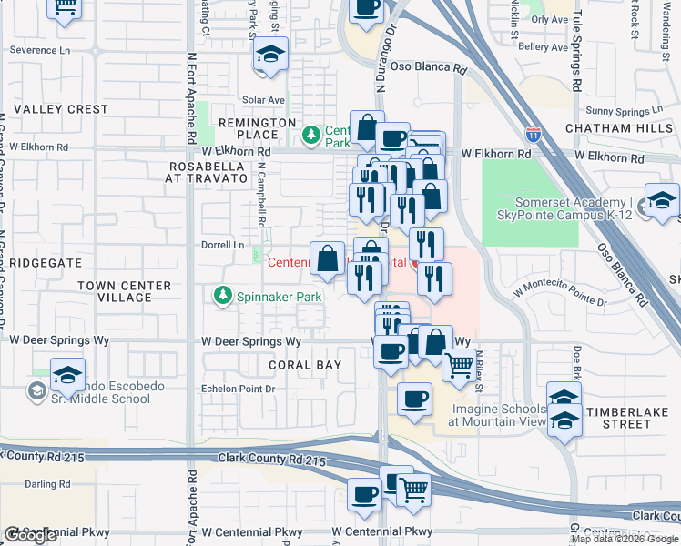 map of restaurants, bars, coffee shops, grocery stores, and more near 6955 North Durango Drive in Las Vegas