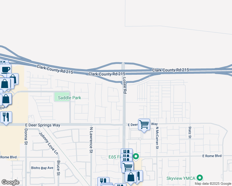 map of restaurants, bars, coffee shops, grocery stores, and more near Losee Road in North Las Vegas