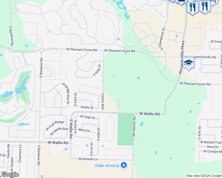 map of restaurants, bars, coffee shops, grocery stores, and more near 1802 South Liberty Bell Road in Rogers