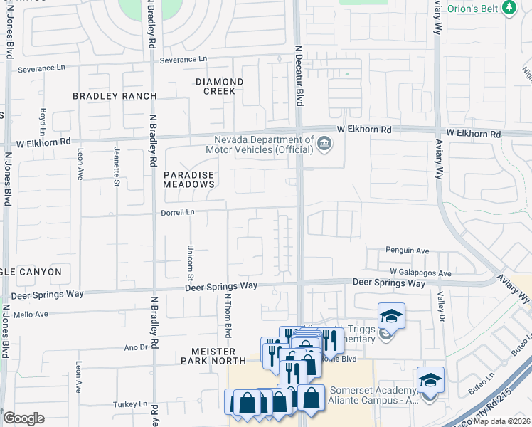 map of restaurants, bars, coffee shops, grocery stores, and more near 4904 Meadows Encore Avenue in Las Vegas