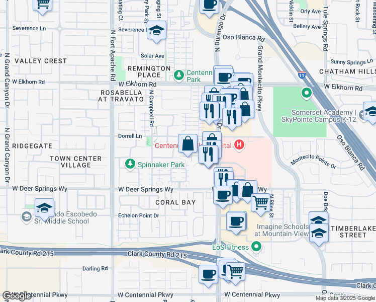 map of restaurants, bars, coffee shops, grocery stores, and more near 6955 North Durango Drive in Las Vegas