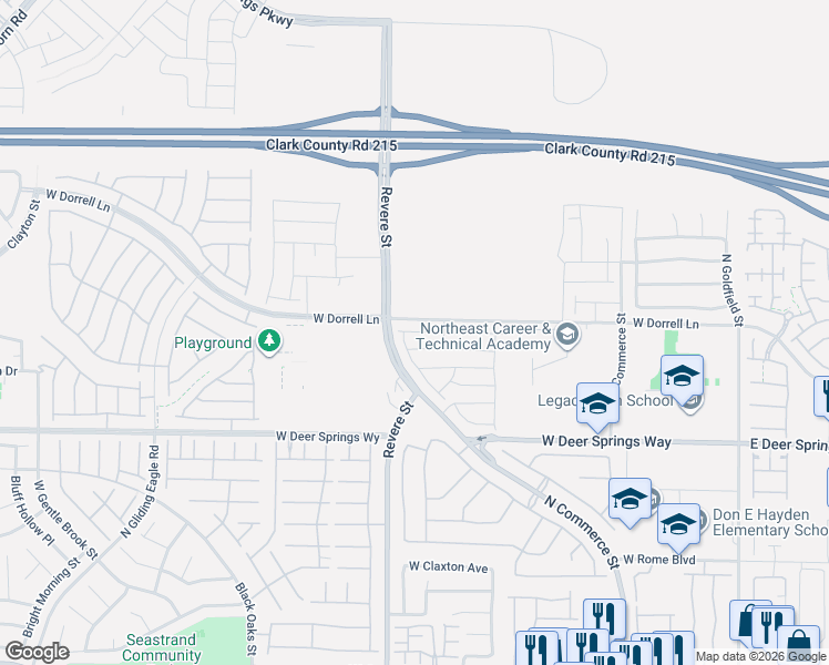 map of restaurants, bars, coffee shops, grocery stores, and more near 628 Founders Creek Avenue in North Las Vegas