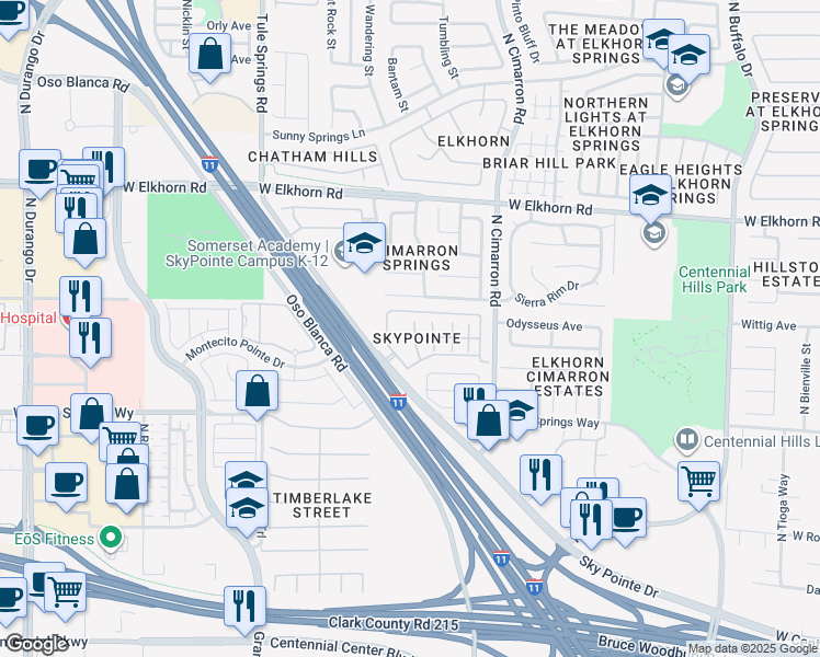 map of restaurants, bars, coffee shops, grocery stores, and more near 6868 Sky Pointe Drive in Las Vegas