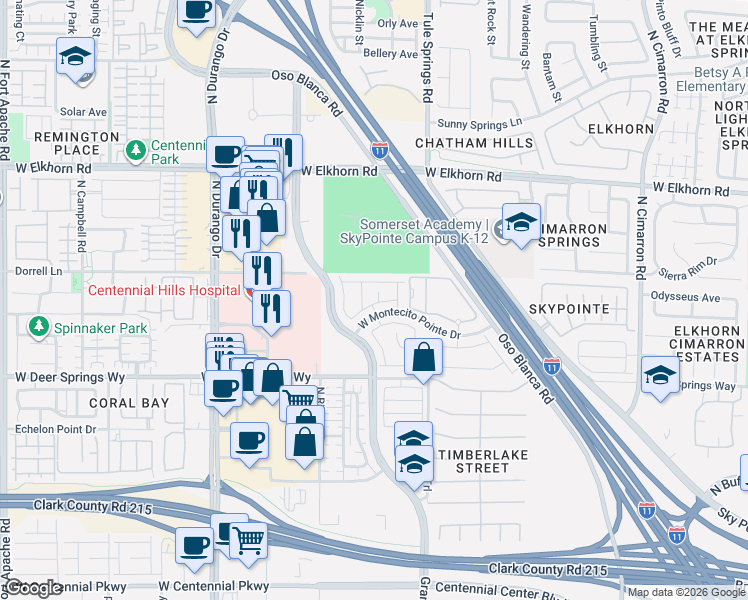 map of restaurants, bars, coffee shops, grocery stores, and more near 8467 Vacarez Drive in Las Vegas