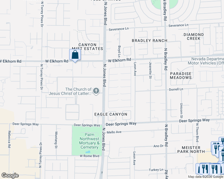 map of restaurants, bars, coffee shops, grocery stores, and more near 5925 Cassia Meadow Avenue in Las Vegas