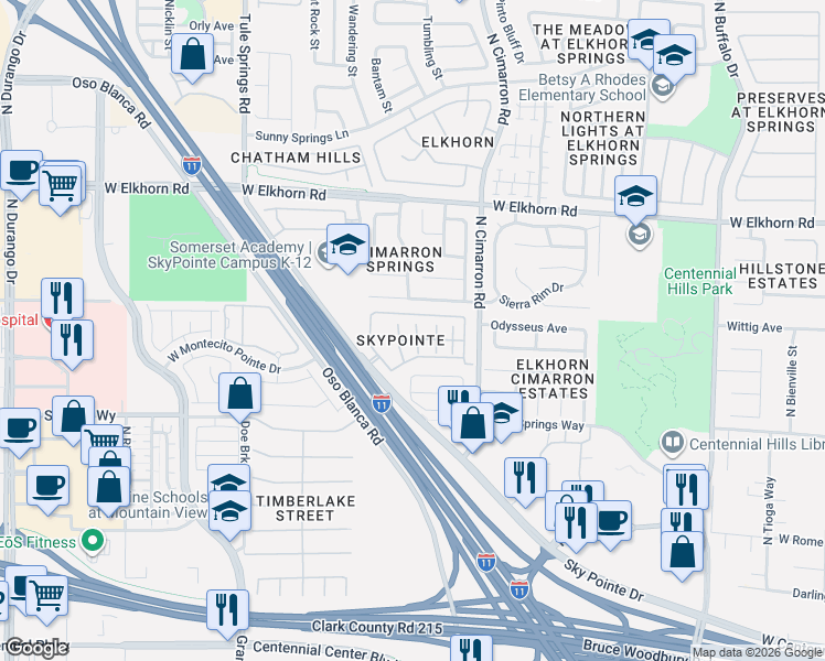 map of restaurants, bars, coffee shops, grocery stores, and more near 6868 Sky Pointe Drive in Las Vegas