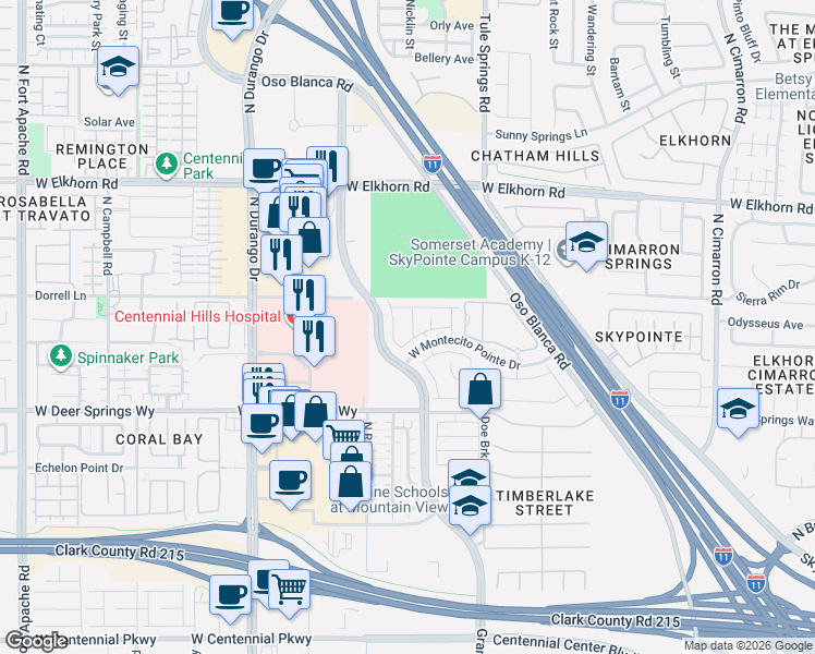 map of restaurants, bars, coffee shops, grocery stores, and more near 8467 Vacarez Drive in Las Vegas
