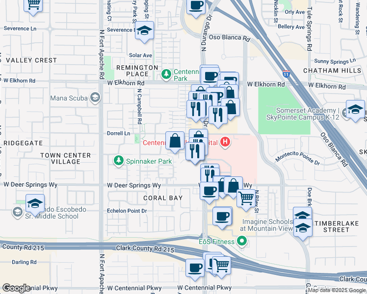 map of restaurants, bars, coffee shops, grocery stores, and more near 6955 North Durango Drive in Las Vegas