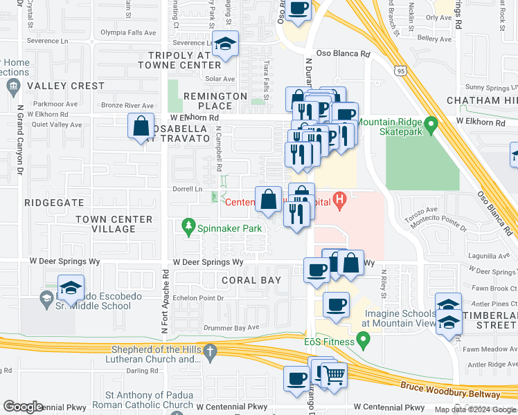 map of restaurants, bars, coffee shops, grocery stores, and more near 6955 North Durango Drive in Las Vegas