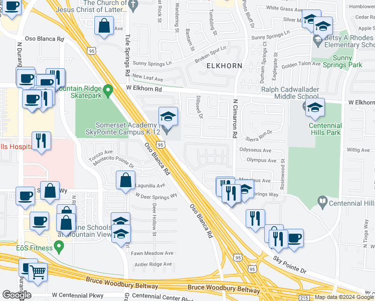map of restaurants, bars, coffee shops, grocery stores, and more near 6868 Sky Pointe Drive in Las Vegas