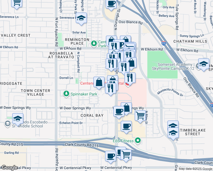 map of restaurants, bars, coffee shops, grocery stores, and more near 6955 North Durango Drive in Las Vegas