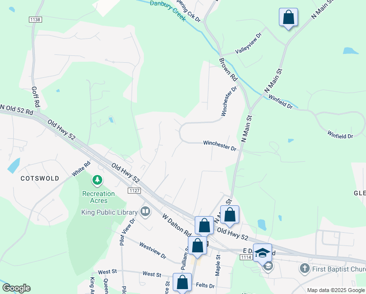 map of restaurants, bars, coffee shops, grocery stores, and more near 227 Winchester Drive in King