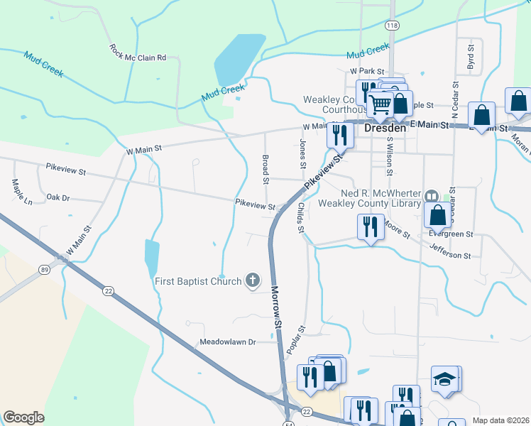 map of restaurants, bars, coffee shops, grocery stores, and more near 414 Pikeview Street in Dresden