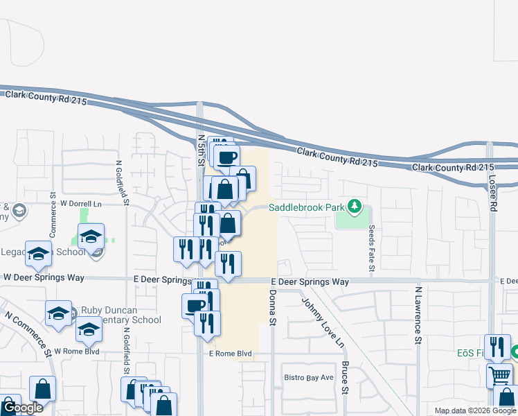map of restaurants, bars, coffee shops, grocery stores, and more near 1146 East Dorrell Lane in North Las Vegas