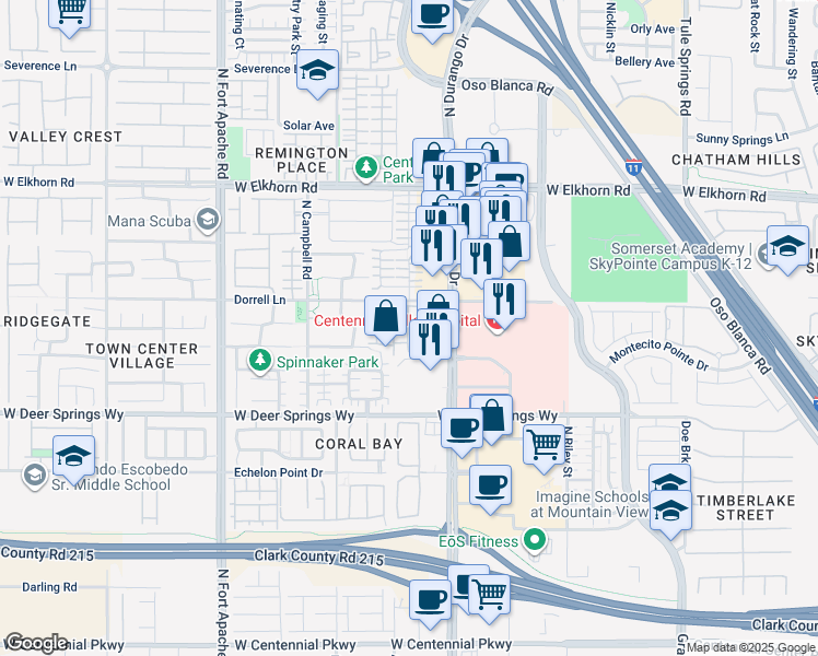 map of restaurants, bars, coffee shops, grocery stores, and more near 6955 North Durango Drive in Las Vegas