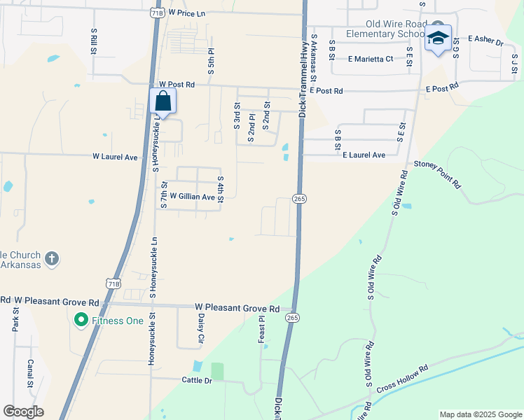 map of restaurants, bars, coffee shops, grocery stores, and more near 3512 South 1st Street in Rogers