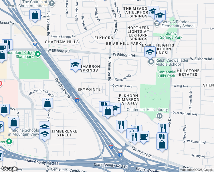 map of restaurants, bars, coffee shops, grocery stores, and more near 6868 Sky Pointe Drive in Las Vegas