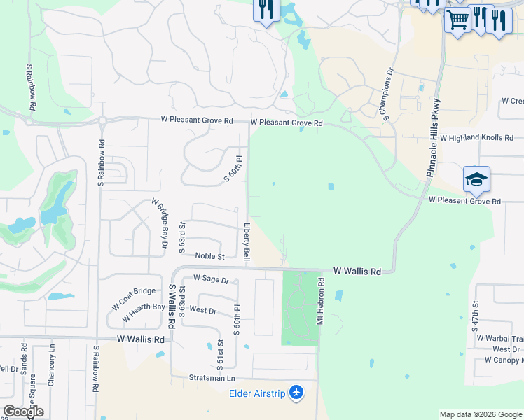 map of restaurants, bars, coffee shops, grocery stores, and more near 1802 South Liberty Bell Road in Rogers