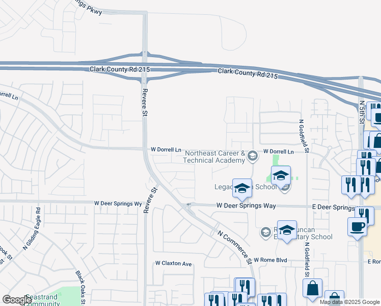 map of restaurants, bars, coffee shops, grocery stores, and more near 520 Monarch Ridge Court in North Las Vegas