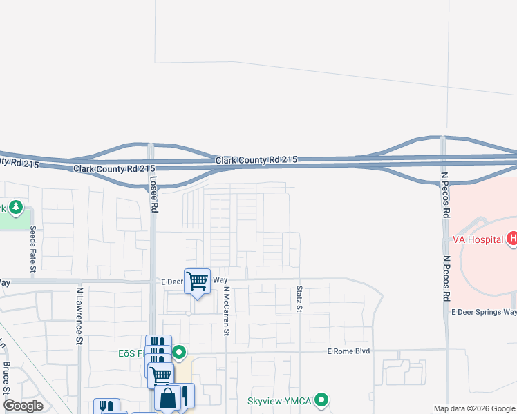 map of restaurants, bars, coffee shops, grocery stores, and more near Bruce Woodbury Beltway in North Las Vegas