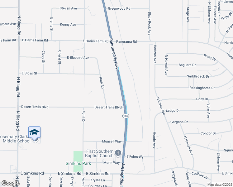 map of restaurants, bars, coffee shops, grocery stores, and more near 4590 Nevada 160 in Pahrump