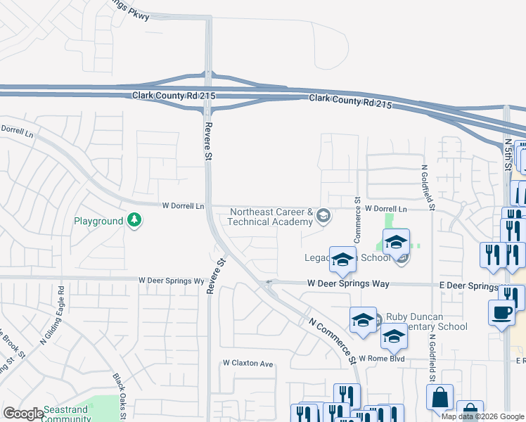 map of restaurants, bars, coffee shops, grocery stores, and more near 532 Monarch Ridge Court in North Las Vegas