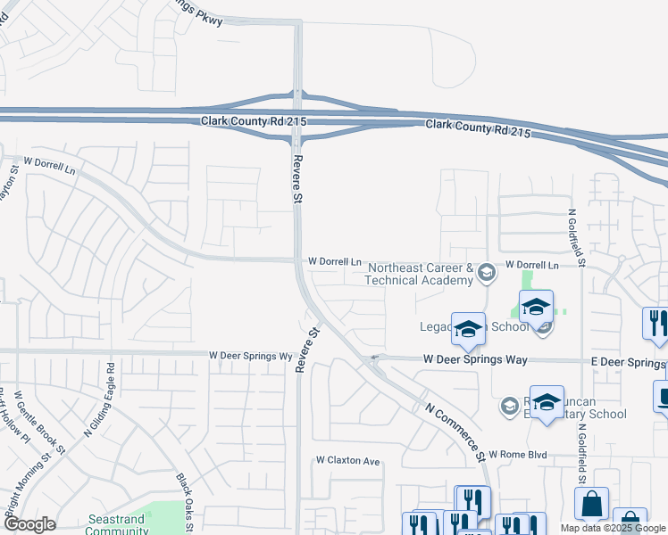 map of restaurants, bars, coffee shops, grocery stores, and more near 612 Emerson Creek Court in North Las Vegas