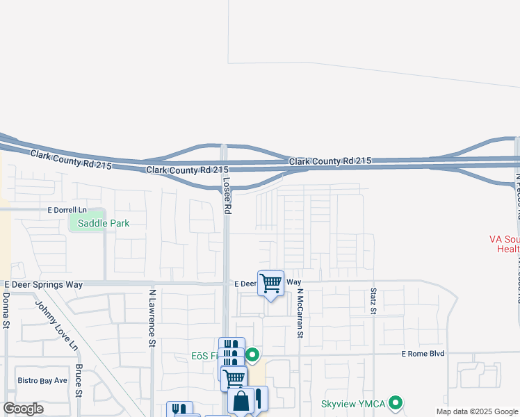 map of restaurants, bars, coffee shops, grocery stores, and more near Bruce Woodbury Beltway in North Las Vegas