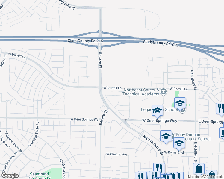 map of restaurants, bars, coffee shops, grocery stores, and more near 612 Emerson Creek Court in North Las Vegas