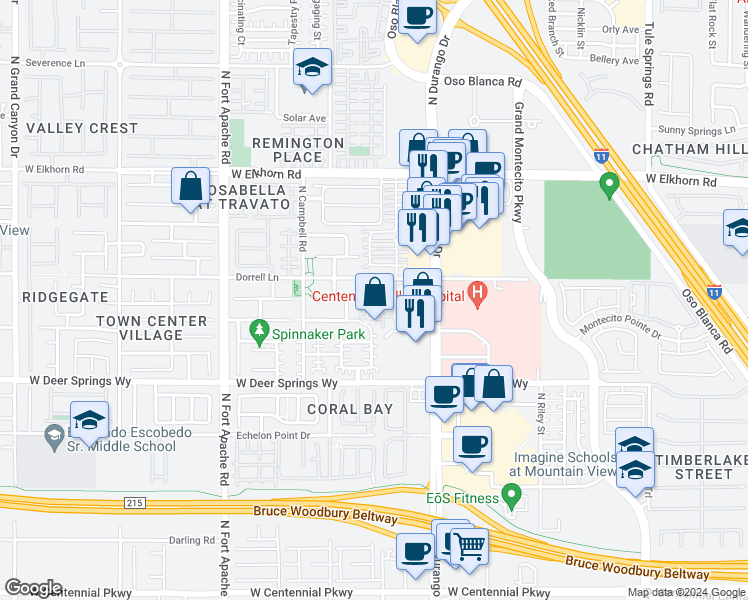 map of restaurants, bars, coffee shops, grocery stores, and more near 6955 North Durango Drive in Las Vegas