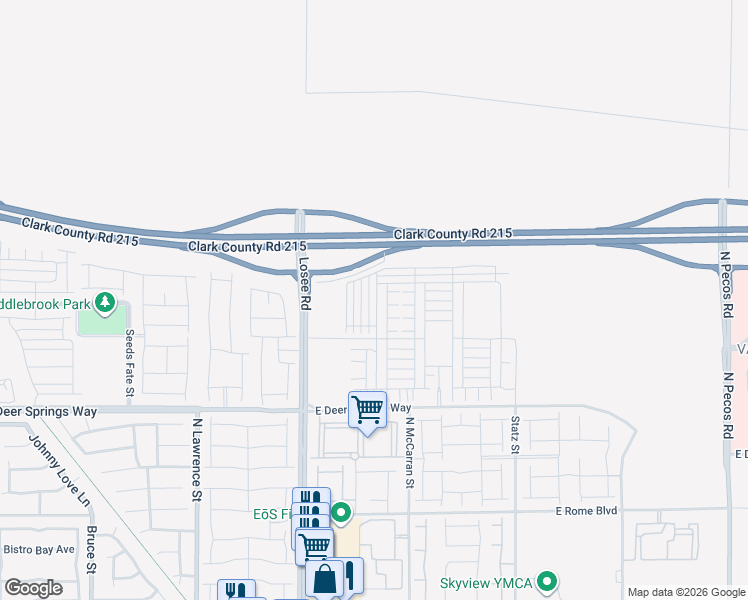 map of restaurants, bars, coffee shops, grocery stores, and more near Bruce Woodbury Beltway in North Las Vegas